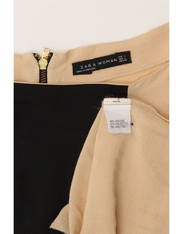 Zara Γυναικεία Μπλούζα Τοπ UK 16 Large Beige Colourblock Viscose