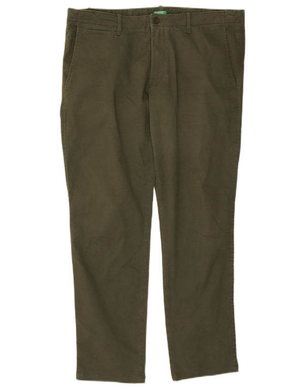 Benetton Ανδρικό ίσιο παντελόνι Chino IT 54 2XL W40 L30 Χακί βαμβακερό