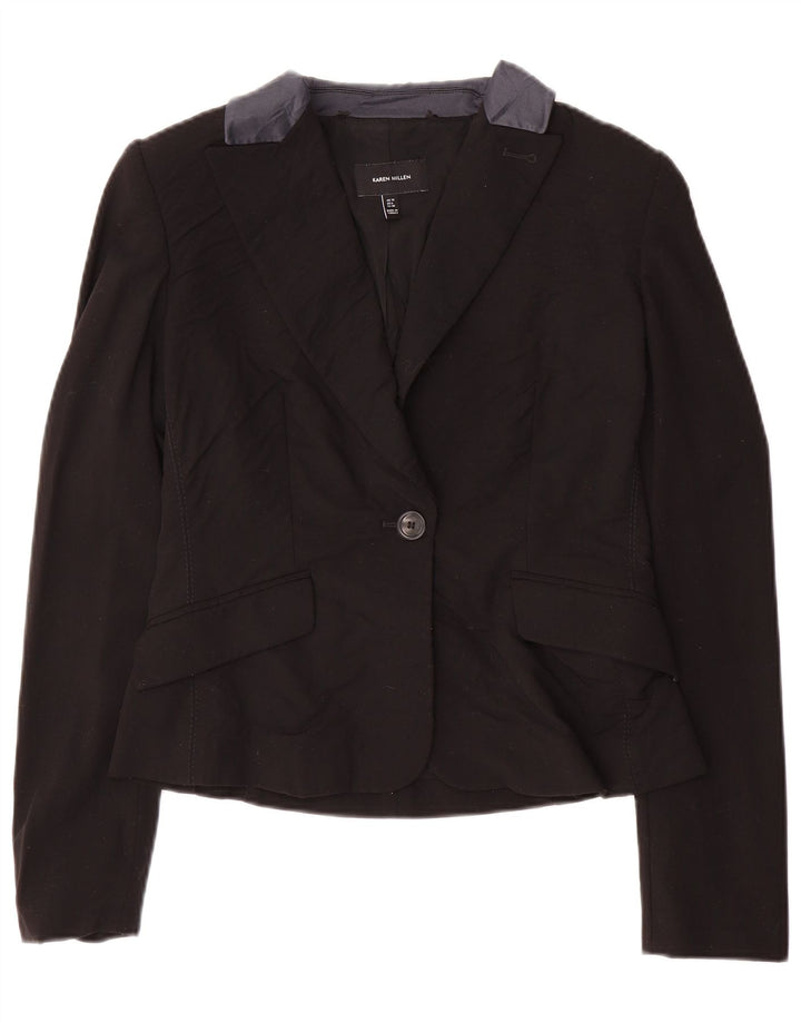 Karen Millen Γυναικείο Μπουφάν 1 Κουμπί Blazer UK 10 Small Black Wool