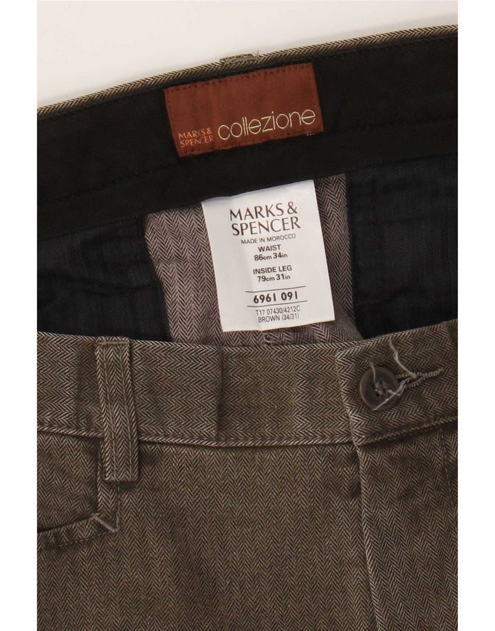 Ανδρικό ίσιο καθημερινό παντελόνι Marks & Spencer W34 L31 Καφέ ψαροκόκκαλο