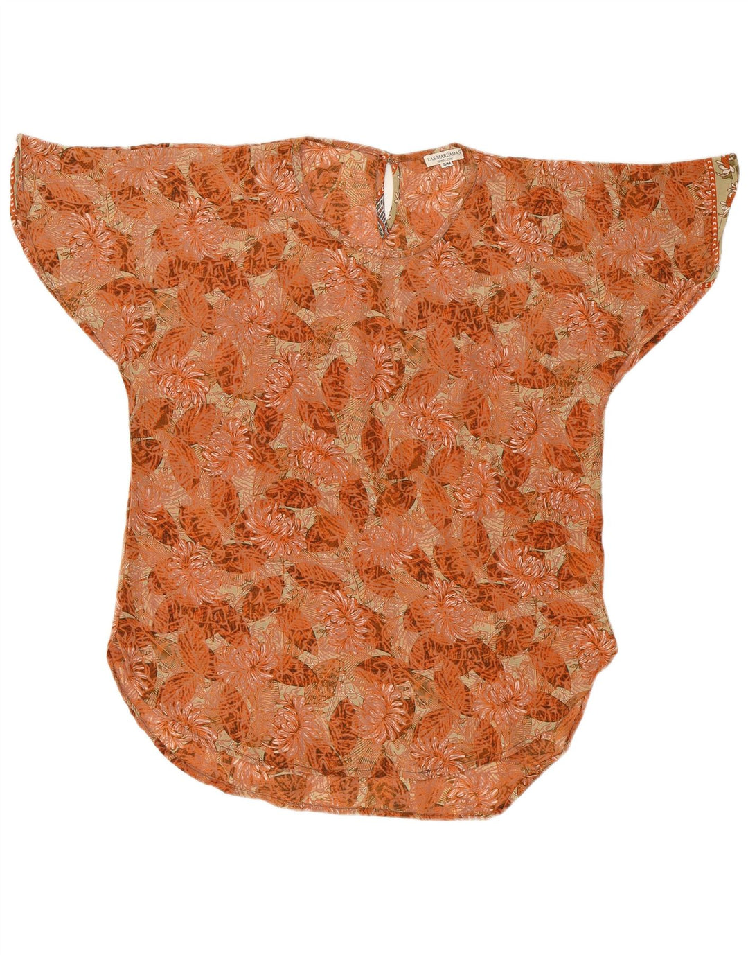 Γυναικεία υπερμεγέθη μπλούζα LAS MAREADAS Top UK 10 Small πορτοκαλί λουλουδένιο μετάξι