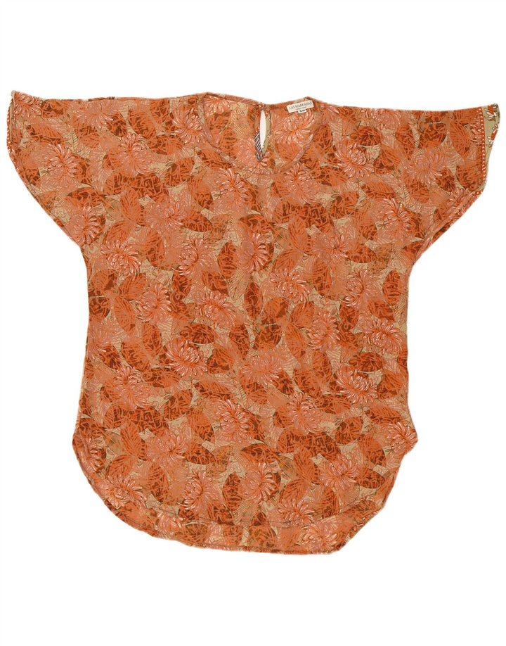 Γυναικεία υπερμεγέθη μπλούζα LAS MAREADAS Top UK 10 Small πορτοκαλί λουλουδένιο μετάξι