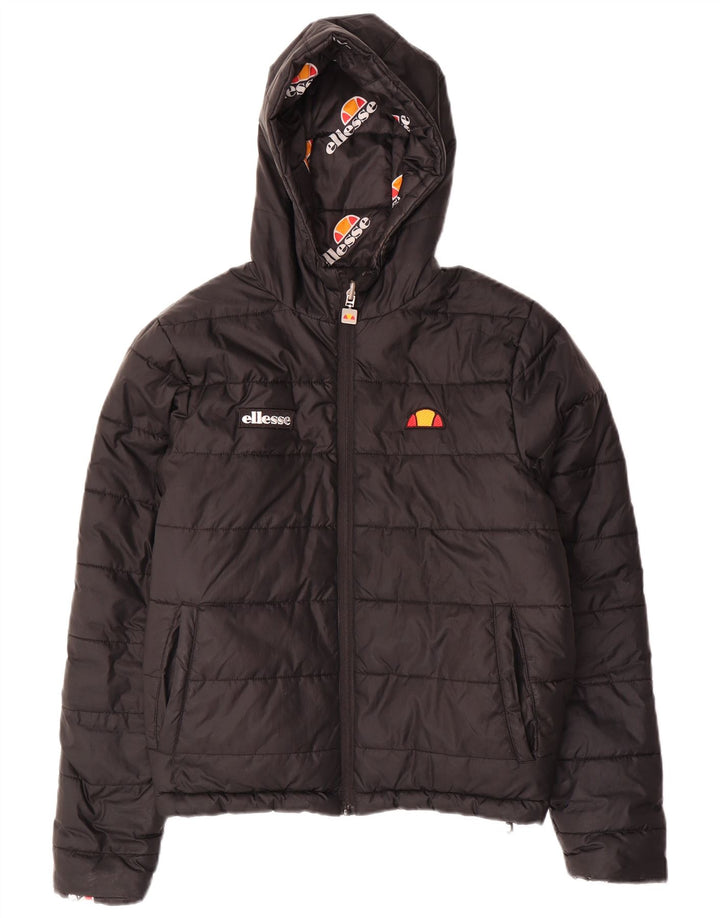 Ellesse γυναικείο μπουφάν με κουκούλα με κουκούλα και αναστρέψιμο με επένδυση UK 8 μικρό μαύρο