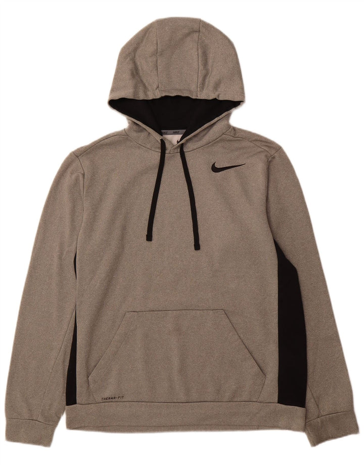 NIKE Mens Therma-Fit Hoodie Jumper Medium Grey Colourblock Polyester