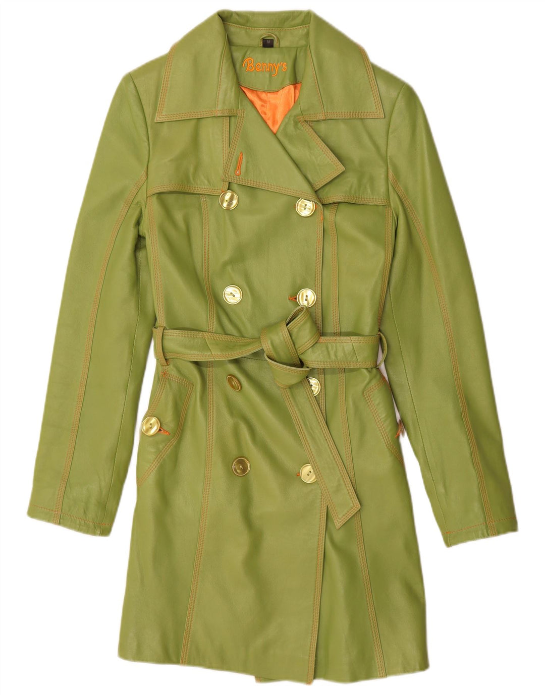 Γυναικείο δερμάτινο παλτό Benny's Double Breasted UK 12 Medium Green Leather