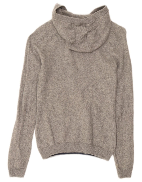 JACK WILLS Womens Crop Hooded Jumper Sweater UK 12 Medium  Grey Cashmere