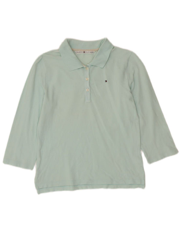 Tommy Hilfiger γυναικείο μπλουζάκι πόλο με 3/4 μανίκια UK 12 μεσαίο τιρκουάζ βαμβάκι