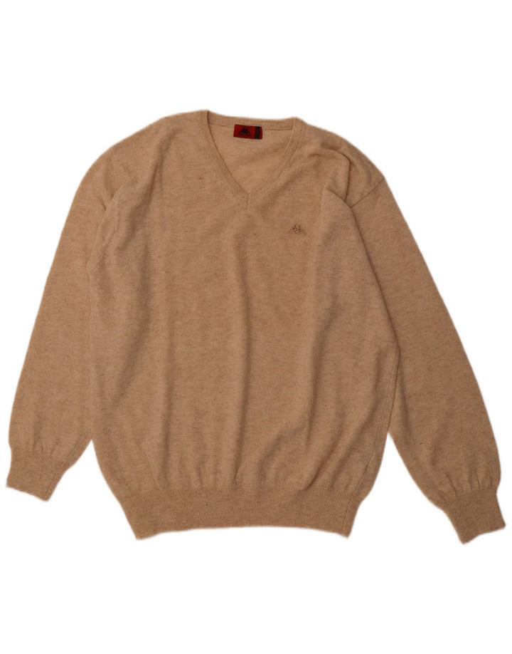 Ανδρικό πουλόβερ KAPPA με V λαιμόκοψη XL Μπεζ μαλλί αρνιού