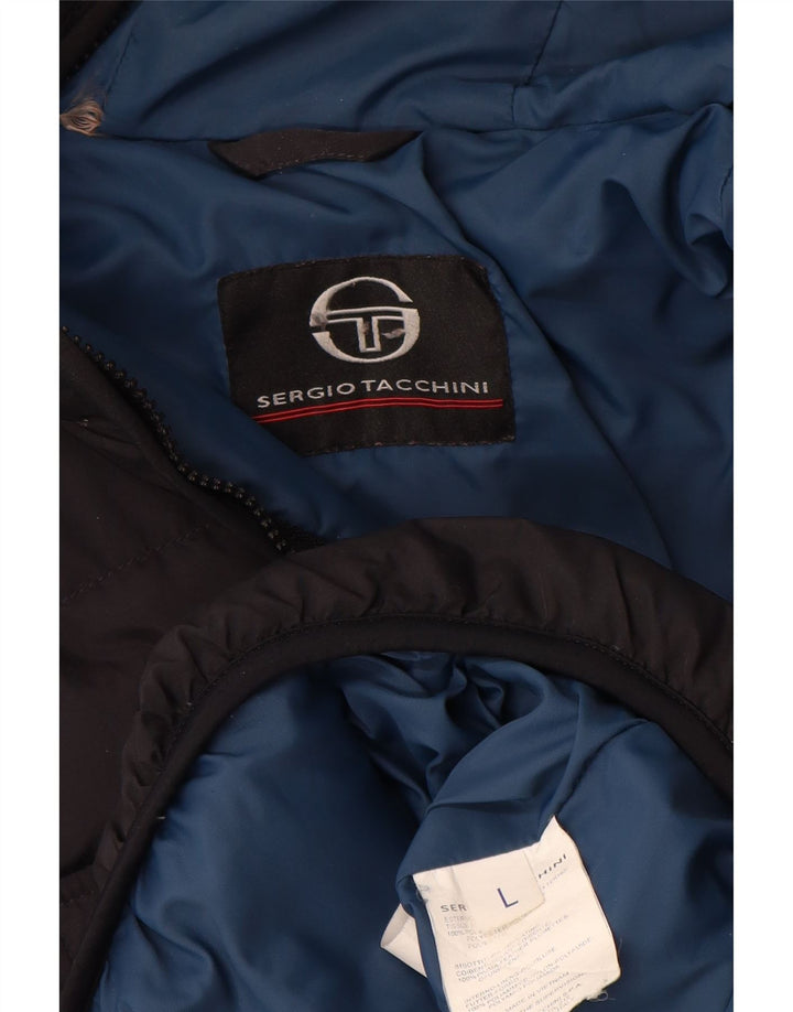 Sergio Tacchini Ανδρικό μπουφάν με κουκούλα UK 40 μεγάλο μαύρο πολυεστέρα