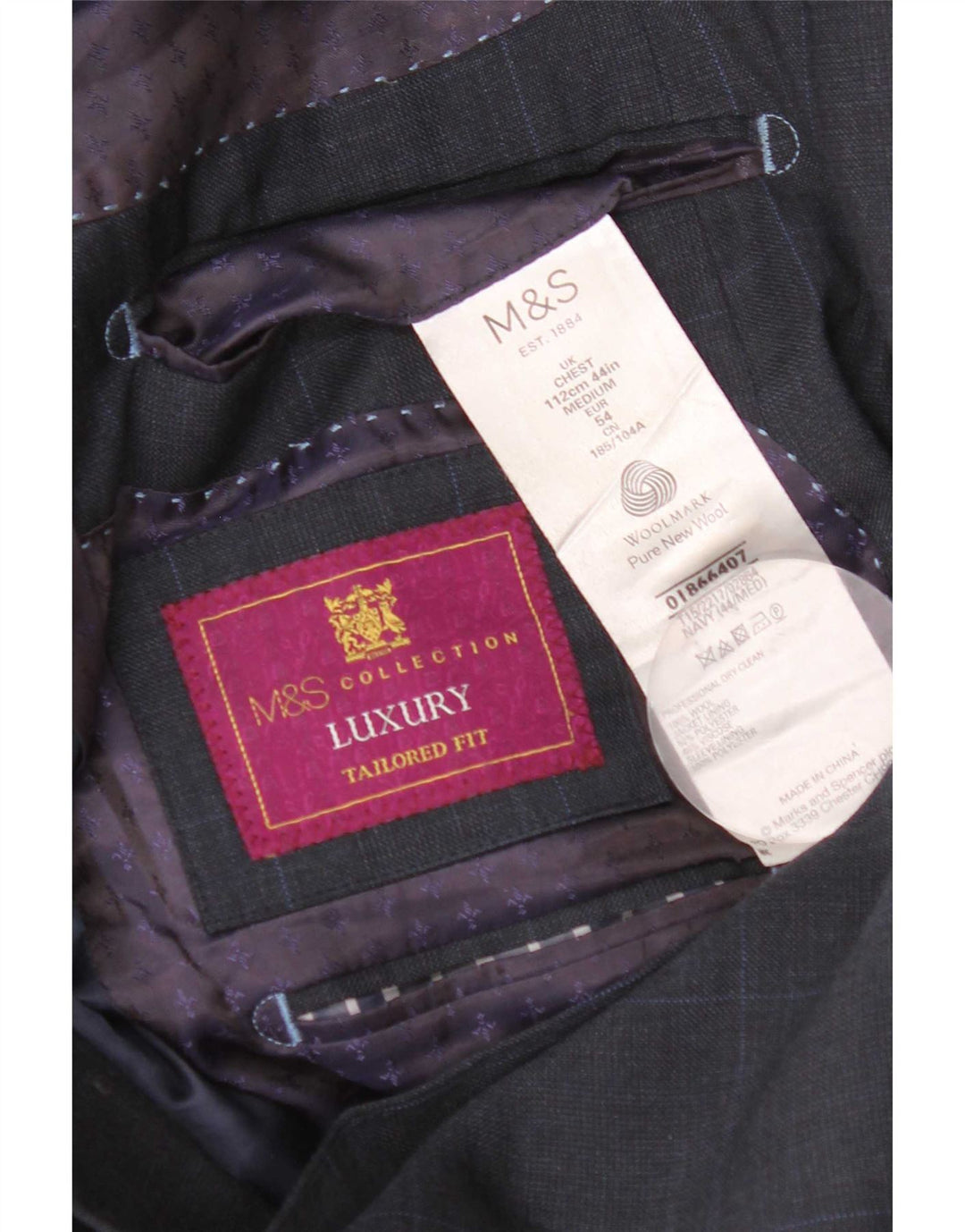 Marks & Spencer Mens Tailored Fit Blazer Jacket UK 44 XL Navy Blue Check