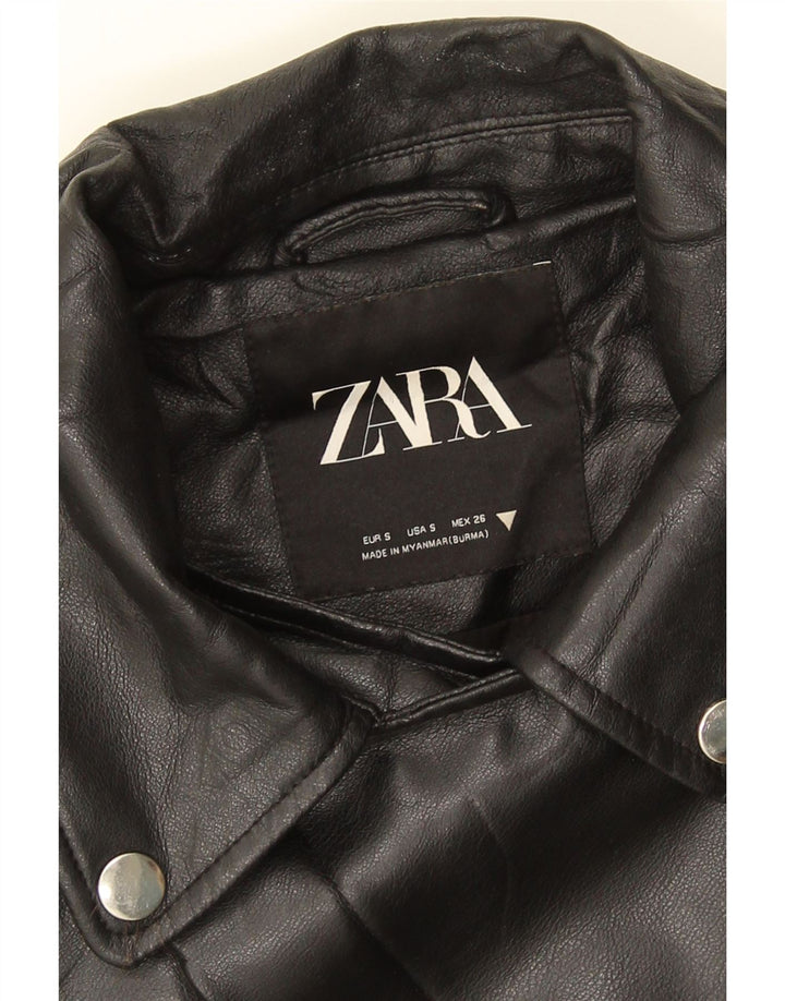 ZARA Γυναικείο Μπουφάν Biker από Faux Leather Oversized UK 10 Small Black