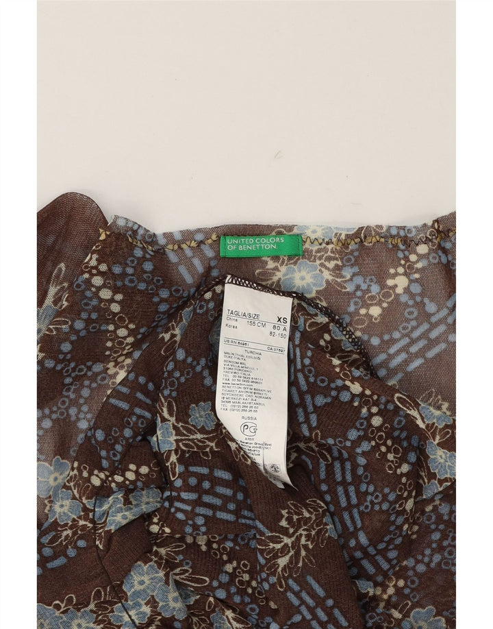 BENETTON Womens 3/4 Sleeve Basic Dress UK 4 XS Brown Floral Polyamide Vintage Benetton and Second-Hand Benetton from Messina Hembry 
