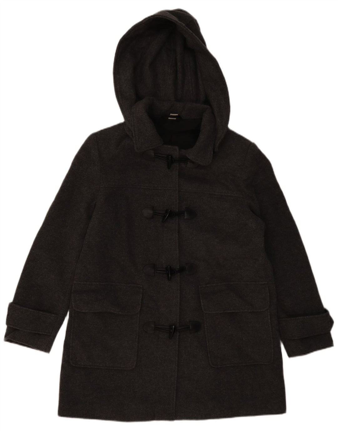 VINTAGE Γυναικείο παλτό Duffle με κουκούλα UK 16 Large Grey Wool