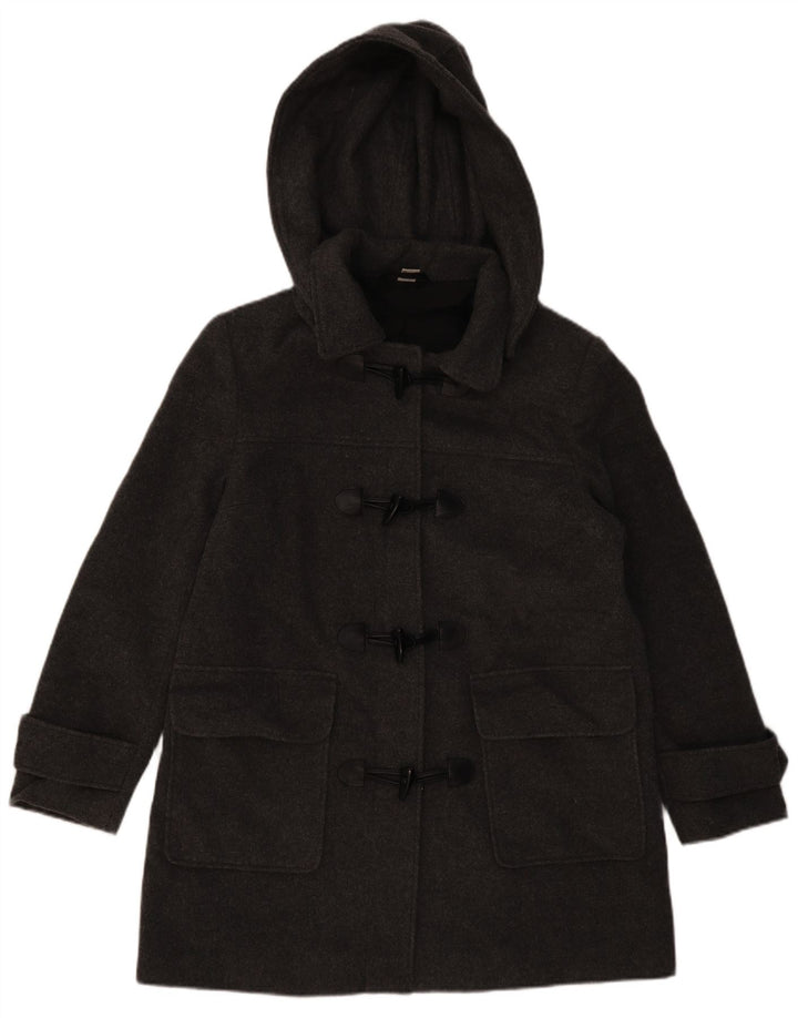 VINTAGE Γυναικείο παλτό Duffle με κουκούλα UK 16 Large Grey Wool