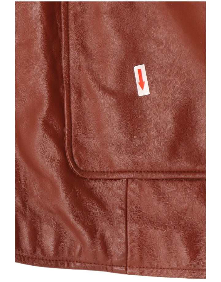 Κλασικό Γυναικείο Δερμάτινο Σακάκι Μπλέιζερ με 3 Κουμπιά UK 26 5XL Καφέ Δερμάτινο