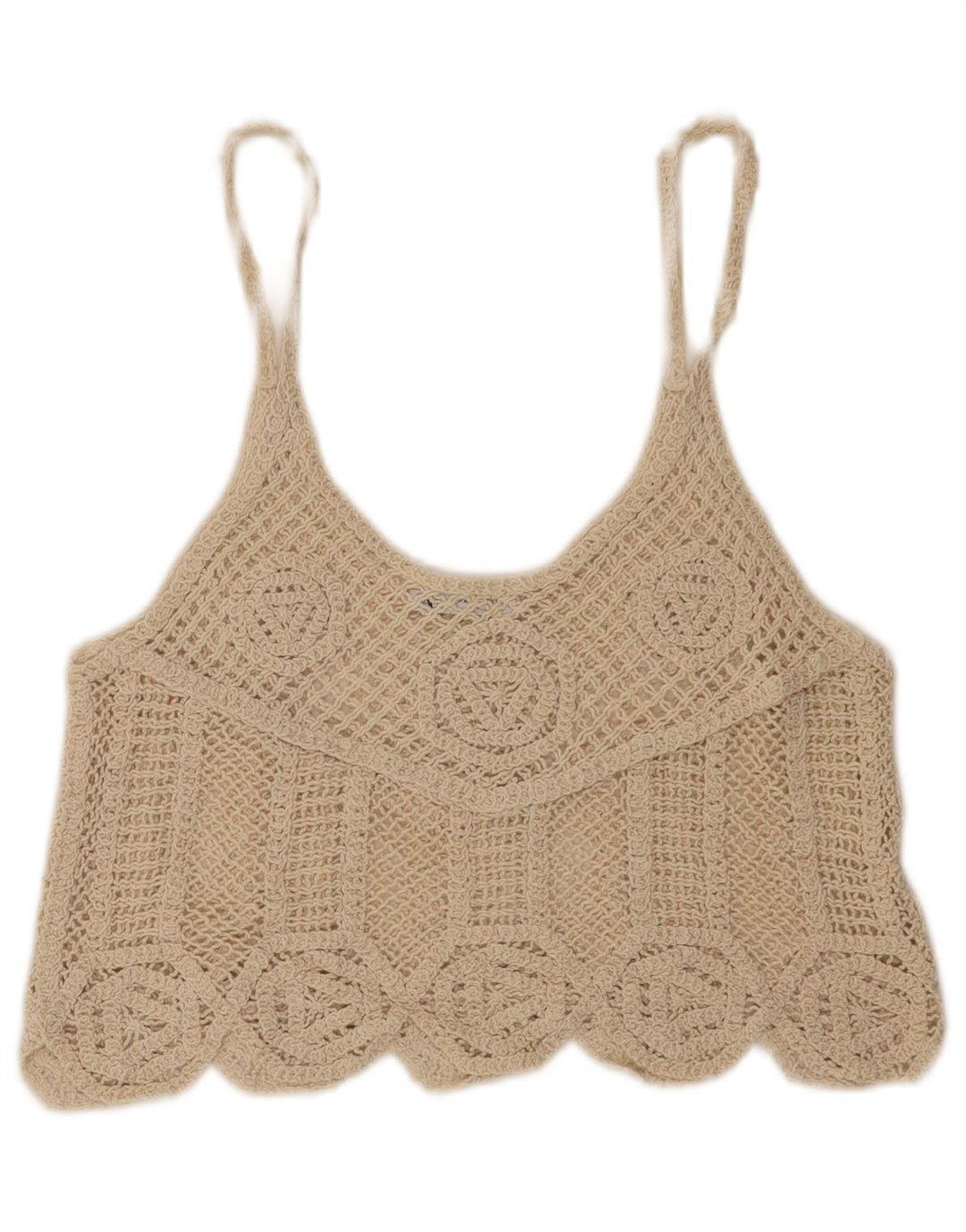 Zara Γυναικείο Crop Crochet Cami Top UK 12 Medium Beige