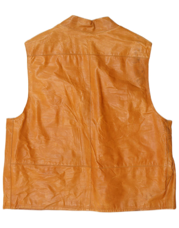 Vintage Mens Leather Utility Gilet UK 42 XL Brown