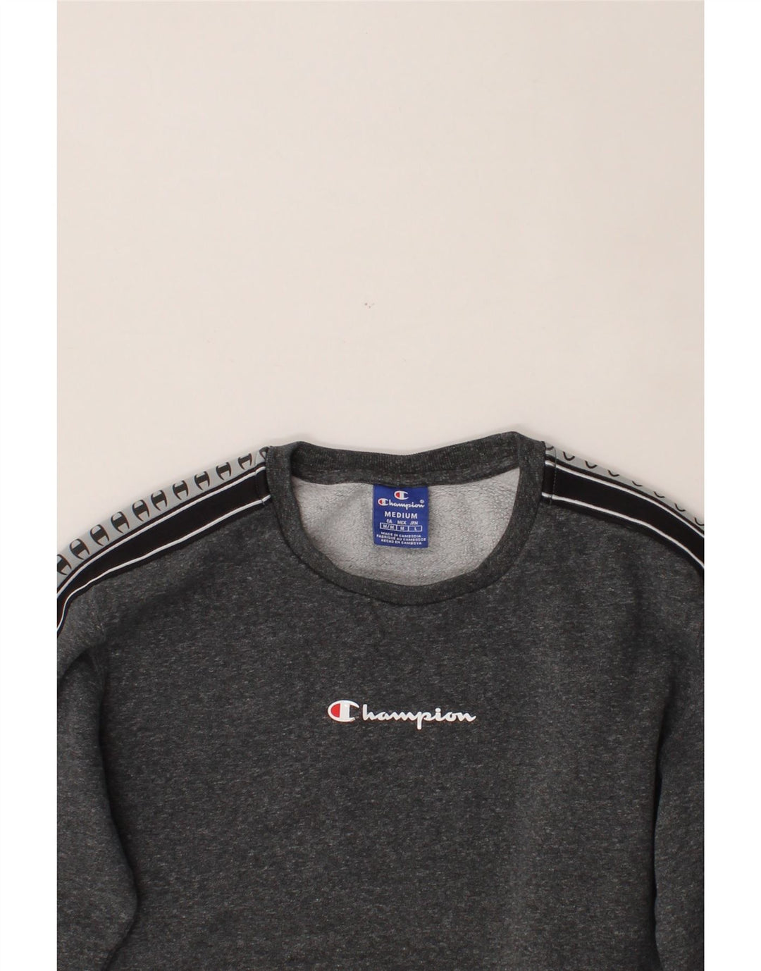 CHAMPION Womens Graphic Sweatshirt Jumper UK 14 Medium Grey Colourblock Vintage Champion and Second-Hand Champion from Messina Hembry 
