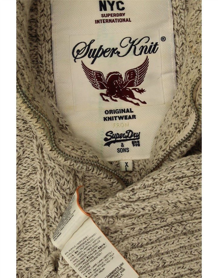 Ανδρικό πουλόβερ με φερμουάρ SUPERDRY XL ακρυλικό μπεζ
