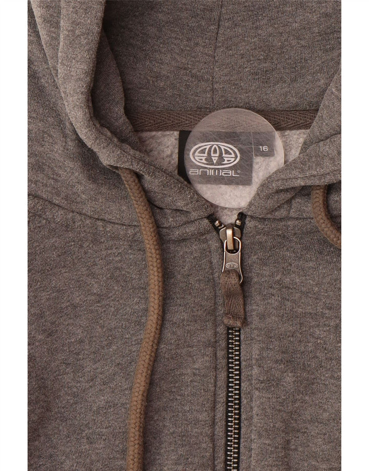 ANIMAL Womens Graphic Zip Hoodie Sweater UK 16 Large  Grey Cotton