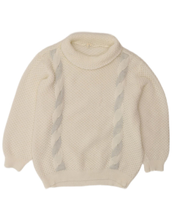 VINTAGE Γυναικείο πουλόβερ με ρολό λαιμόκοψη UK 14 Μεσαίο λευκό