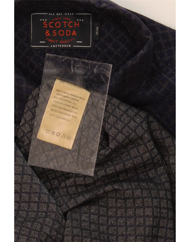 SCOTCH & SODA Mens Slim Fit Shirt Medium Navy Blue Check Cotton Vintage Scotch & Soda and Second-Hand Scotch & Soda from Messina Hembry 