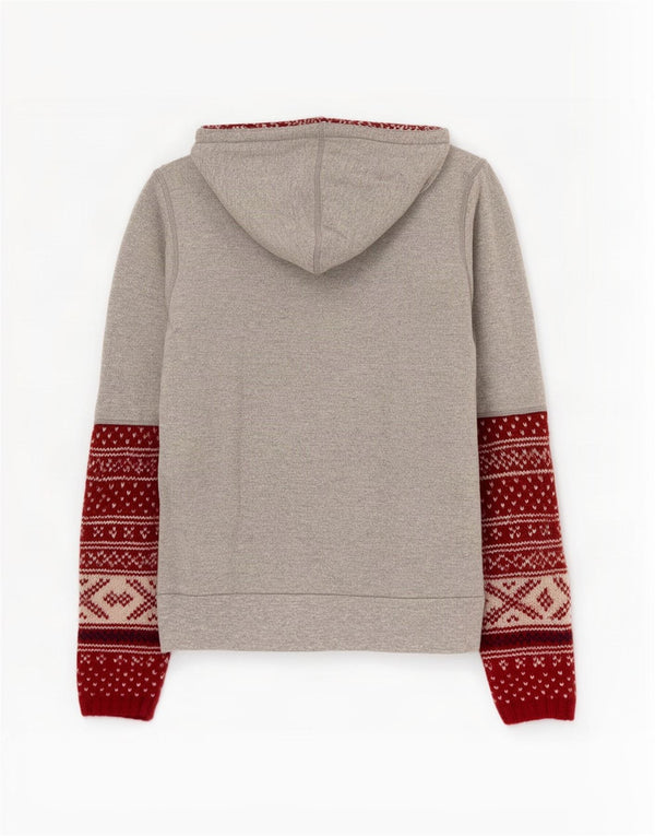 Superdry Womens Graphic Hoodie Jumper UK 12 Medium Grey Fair Isle Cotton