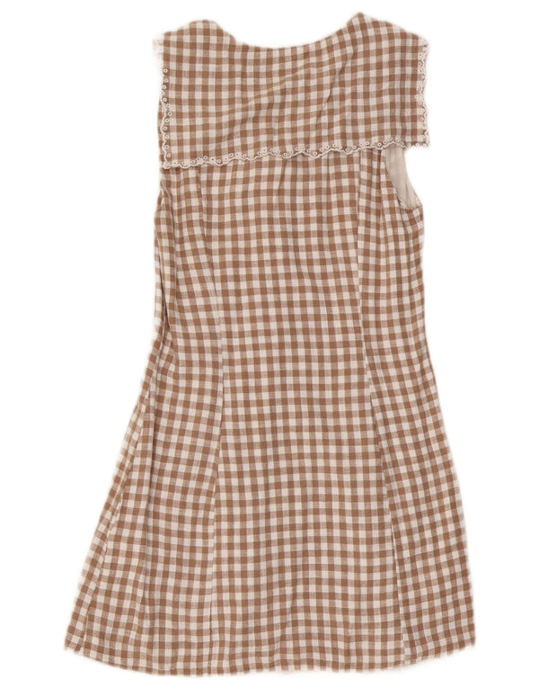 Zara γυναικείο αμάνικο φόρεμα Shift UK 10 Small Brown Gingham Viscose