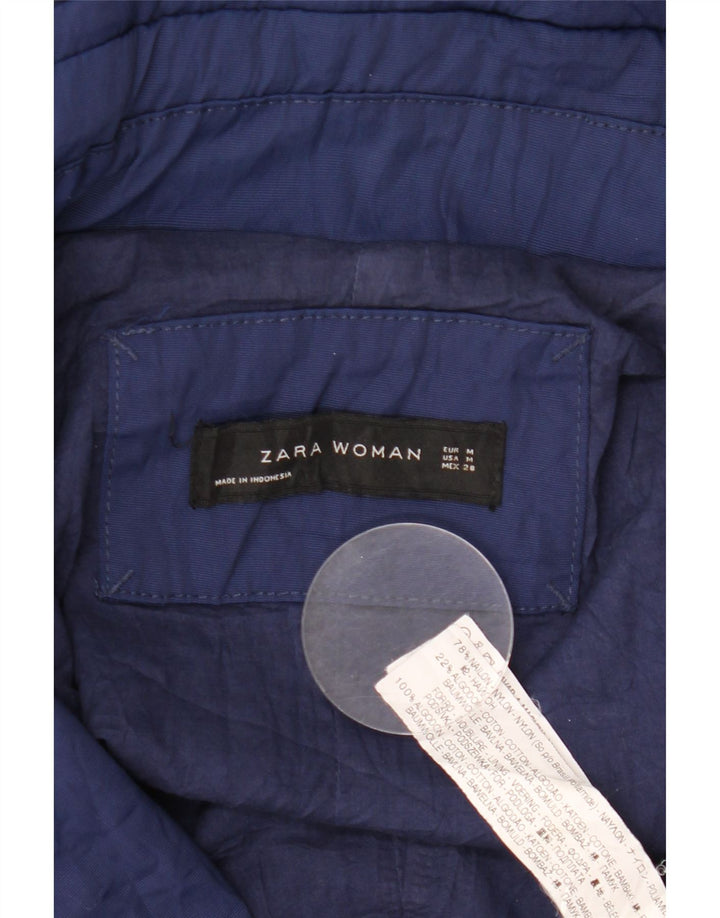 Zara Γυναικείο μπουφάν Parka με κουκούλα UK 14 Medium Navy Blue Nylon