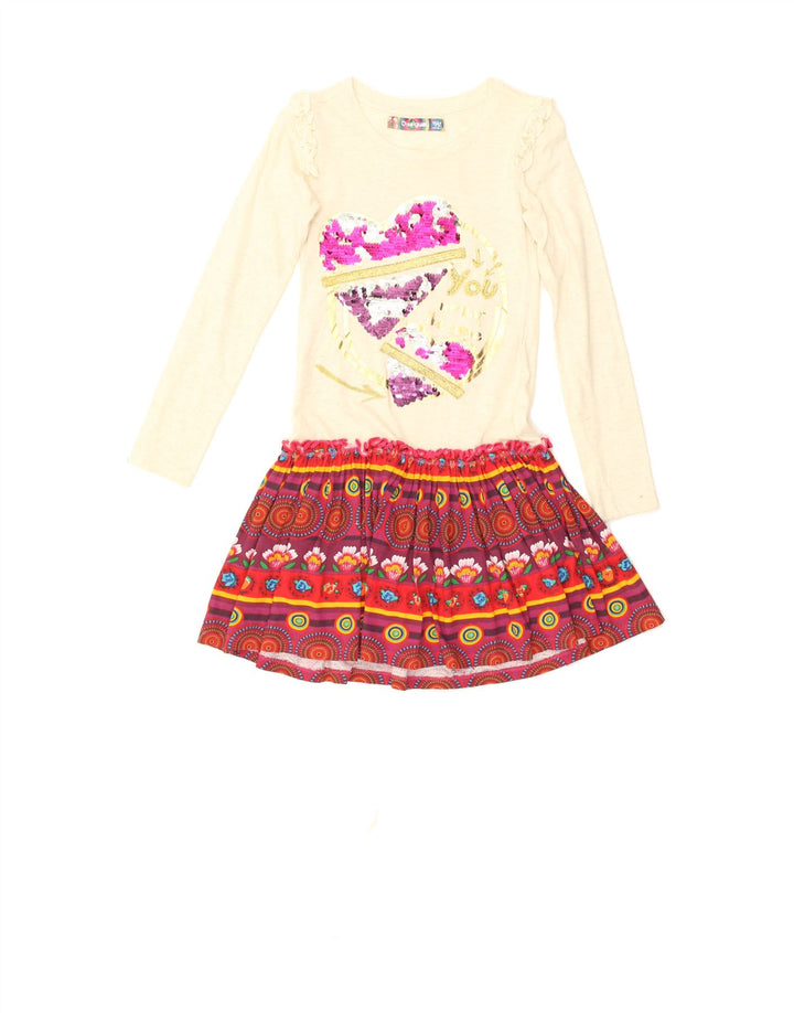 DESIGUAL Girls Graphic T-Shirt Dress 11-12 Years Yellow Cotton | Vintage Desigual | Thrift | Second-Hand Desigual | Used Clothing | Messina Hembry 