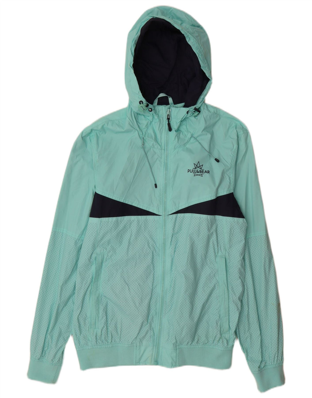 Ανδρικό μπουφάν βροχής με κουκούλα Pull & Bear UK 40 μεγάλο τιρκουάζ νάιλον