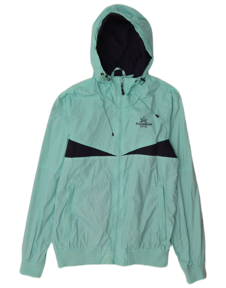 Ανδρικό μπουφάν βροχής με κουκούλα Pull & Bear UK 40 μεγάλο τιρκουάζ νάιλον
