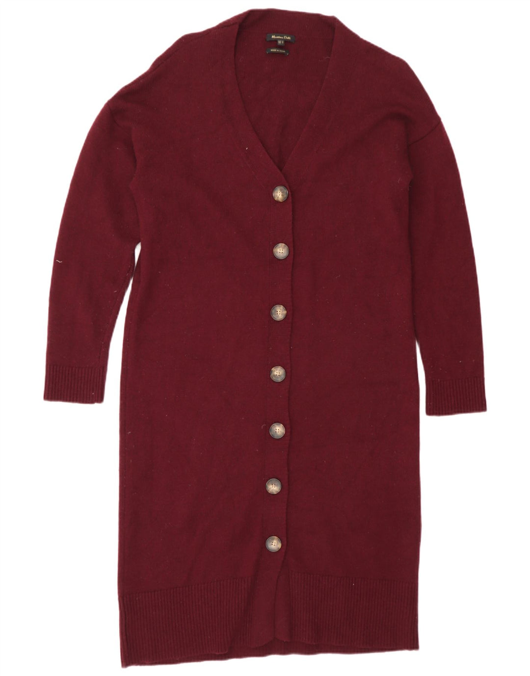 Massimo Dutti Γυναικείο πουλόβερ Longline Cardigan UK 14 Medium Burgundy