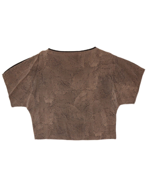 Vintage γυναικεία μπλούζα Crop τοπ UK 14 Medium Brown Spotted Silk