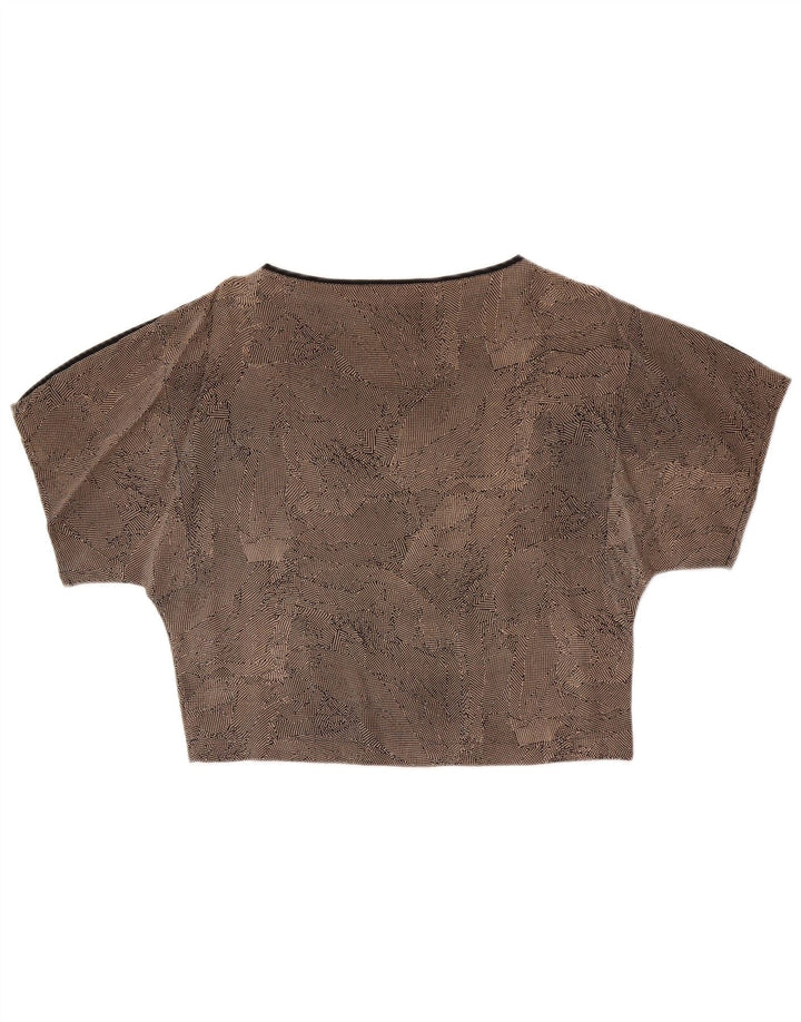 Vintage γυναικεία μπλούζα Crop τοπ UK 14 Medium Brown Spotted Silk