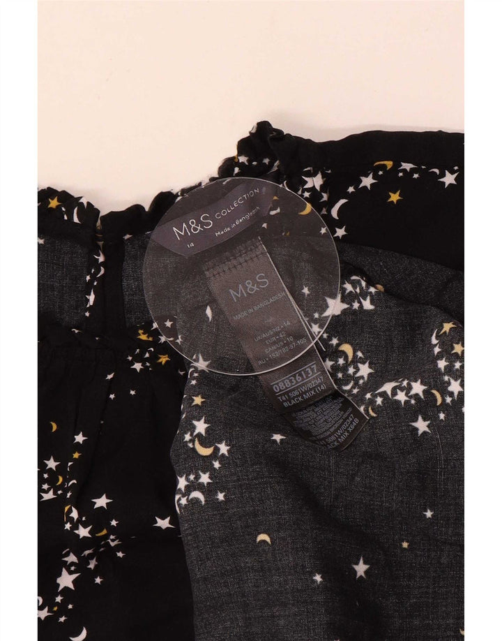 Marks & Spencer Womens Abstract Pattern Μπλούζα Top UK 14 Large Black