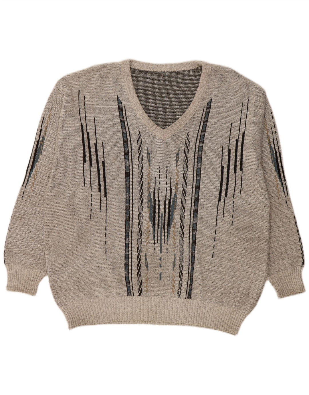 Ανδρικό πουλόβερ με λαιμόκοψη VNTAGE Μεγάλο Γκρι Γεωμετρικό