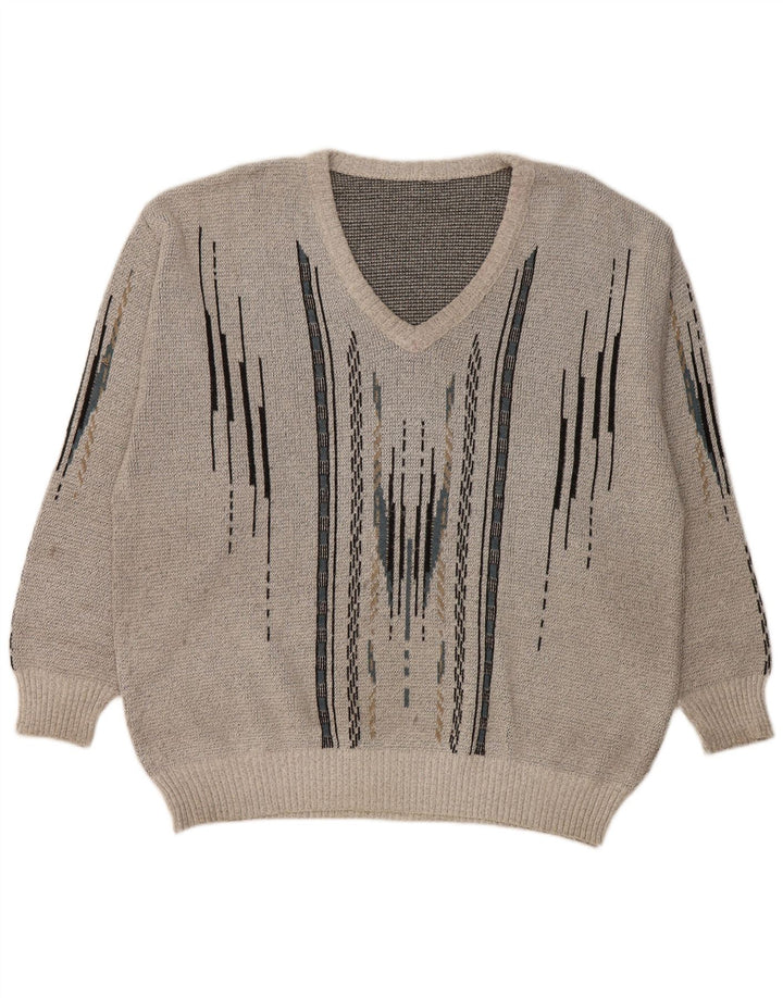 Ανδρικό πουλόβερ με λαιμόκοψη VNTAGE Μεγάλο Γκρι Γεωμετρικό