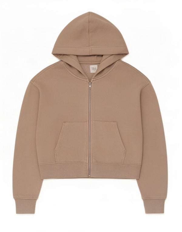 Zara Girls Crop Zip Hoodie πουλόβερ 13-14 ετών Μπεζ βαμβακερό