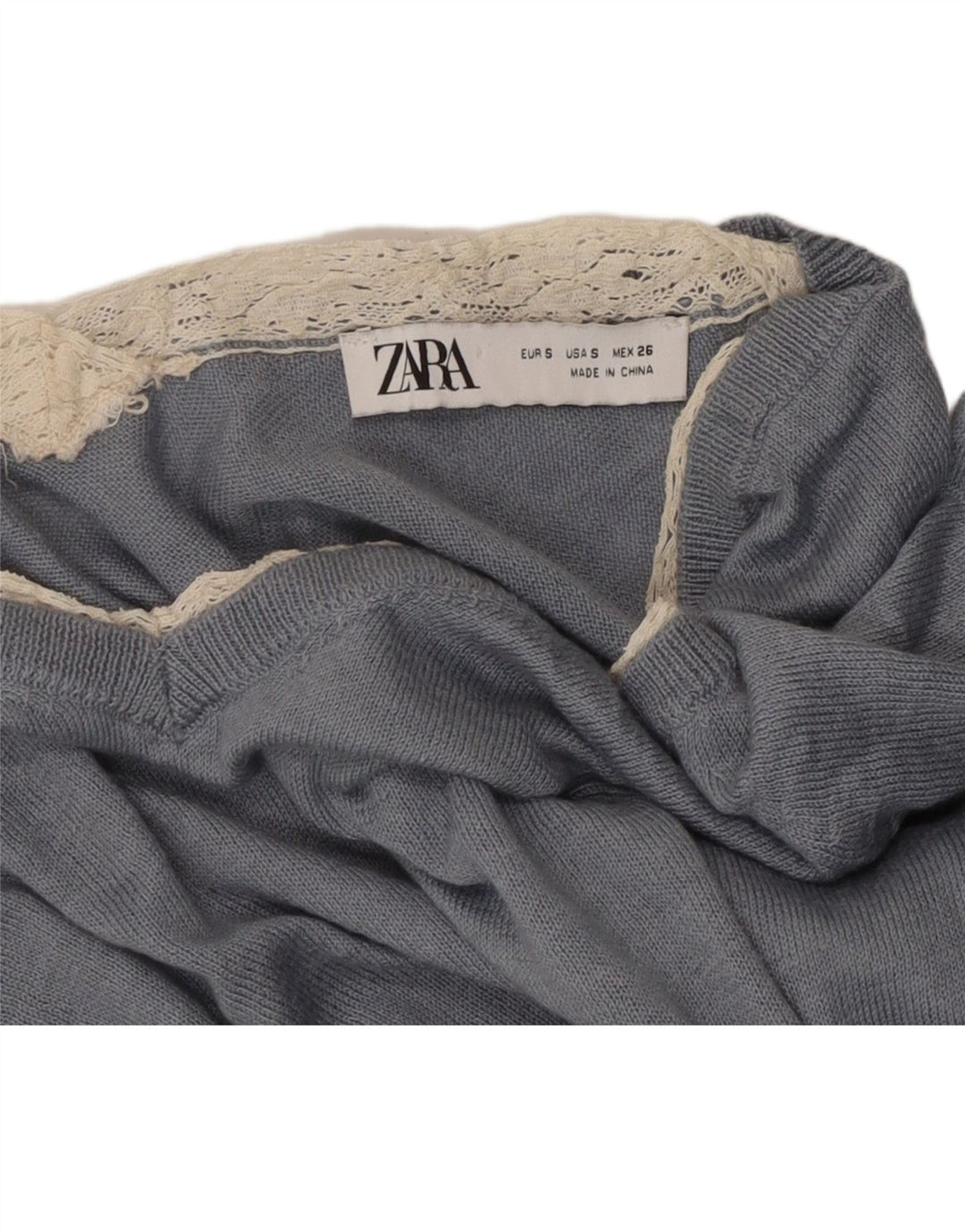 ZARA Womens Crop V-Neck Jumper Sweater UK 10 Small Grey