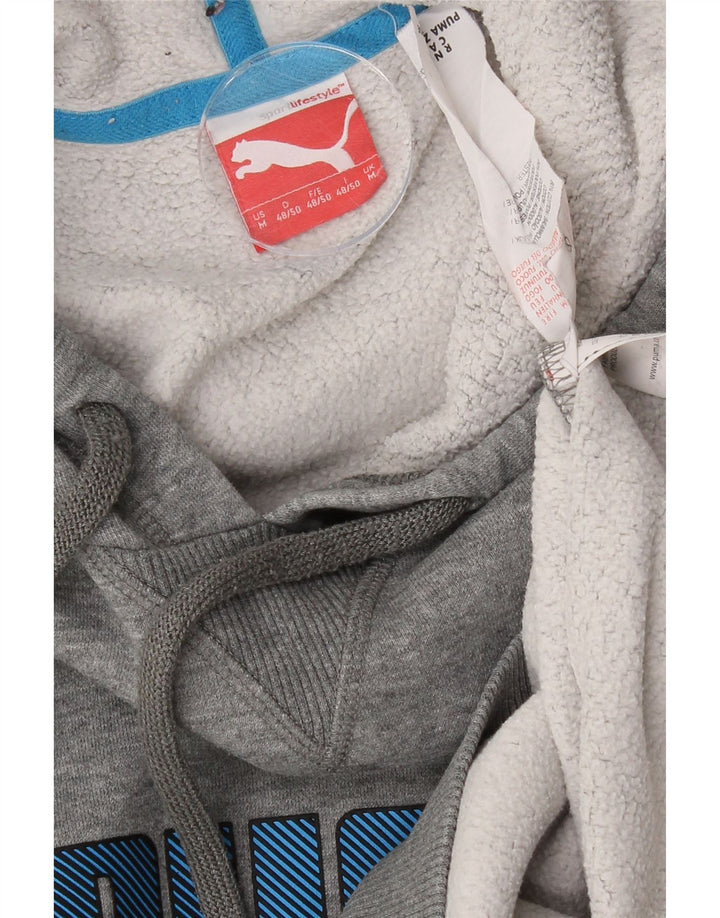 PUMA Mens Graphic Hoodie Jumper Medium Grey Cotton Vintage Puma and Second-Hand Puma from Messina Hembry 