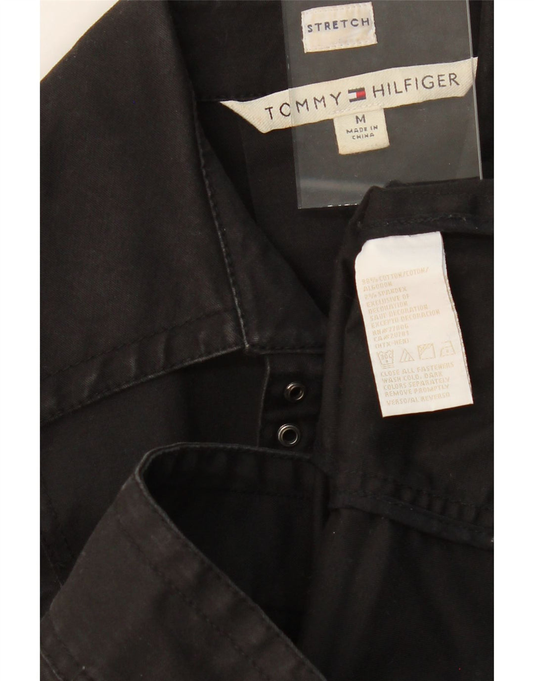 TOMMY HILFIGER Womens Crop Bomber Jacket UK 12 Medium Black Cotton Vintage Tommy Hilfiger and Second-Hand Tommy Hilfiger from Messina Hembry 