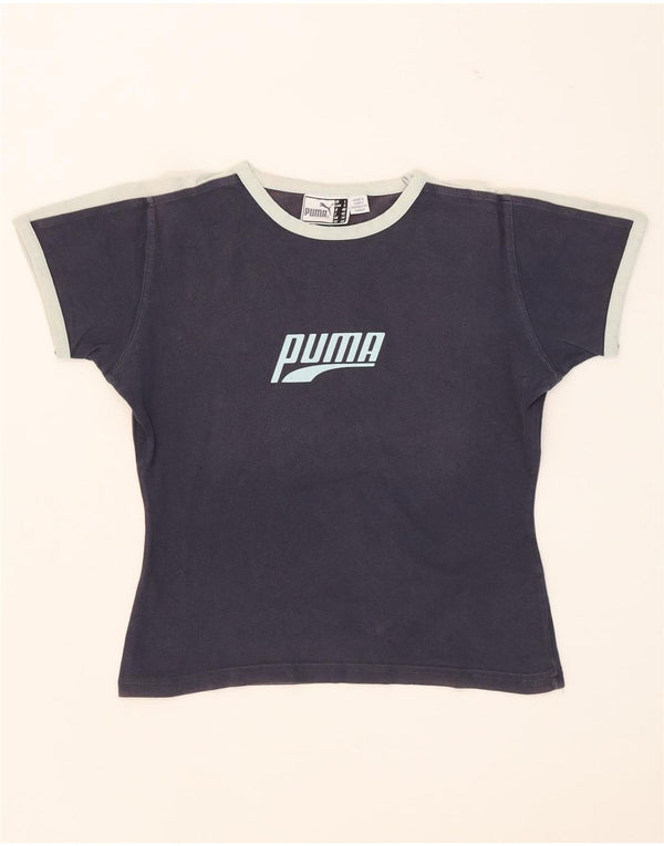 Γυναικείο γραφικό μπλουζάκι Puma Crop Top UK 14 Large Navy Blue από βαμβάκι