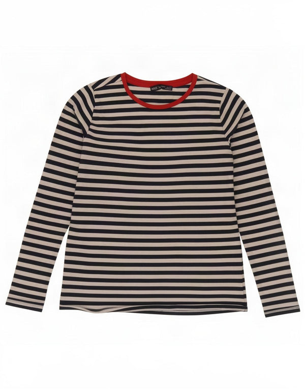 Marks & Spencer Womens Top Long Sleeve UK 10 Small Navy Blue Striped