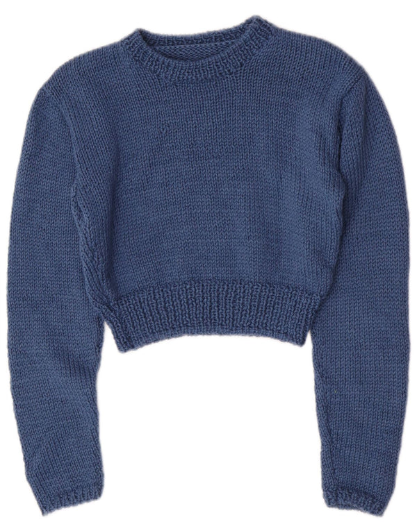 Vintage γυναικείο Crop Boat Neck Jumper πουλόβερ UK 8 Small Blue