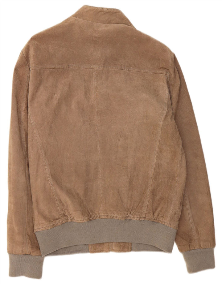 Vintage Ανδρικό Suede Bomber Jacket UK 38 Medium Grey Leather