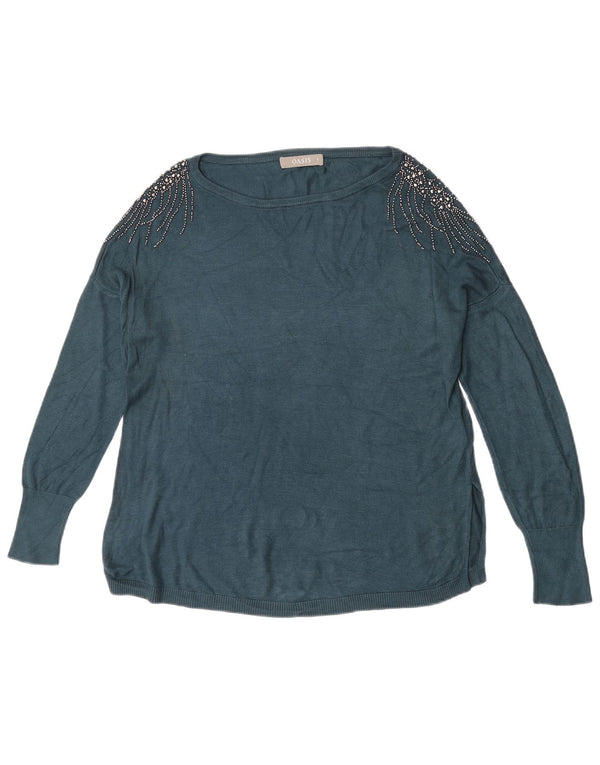 Oasis Womens Oversized Boat Neck Jumper Sweater UK 10 Small Blue Viscose