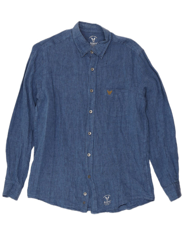 Avirex Ανδρικό πουκάμισο Medium Navy Blue Linen