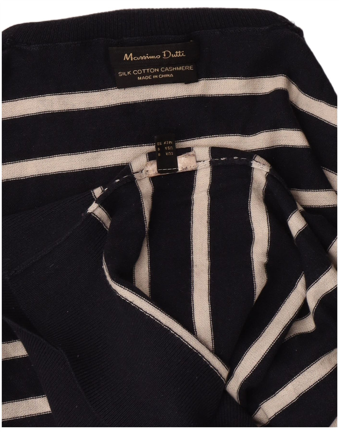 Massimo Dutti Γυναικείο πουλόβερ με ρολό λαιμόκοψη UK 10 Small Navy Blue ριγέ