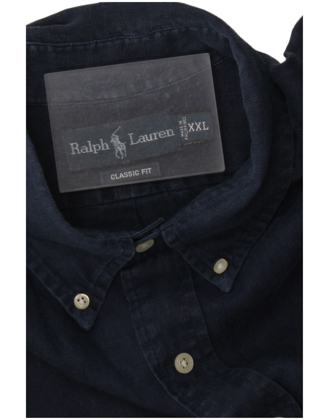 RALPH LAUREN Ανδρικό κοντομάνικο πουκάμισο Classic Fit 2XL Navy Blue λινό